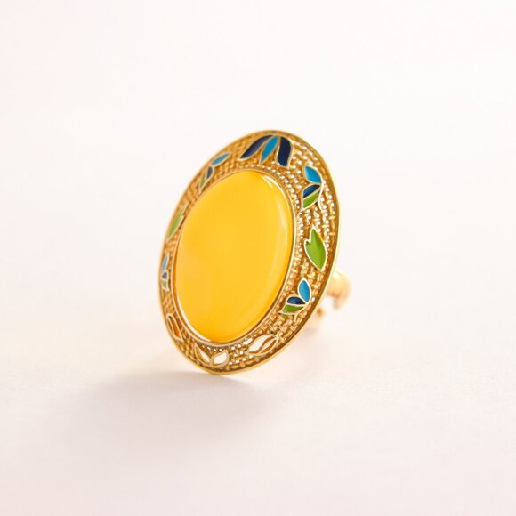 Baltic Butterscotch Amber Gold Avant Garde Ring - Picture 3 of 7